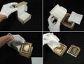 Cased objects housed in metal edge box, separated by felts