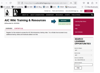 If you are an AIC member or a collection care professional with an AIC account login in the green Register box. If you are not, please register for a FREE account to be able to access the training content.