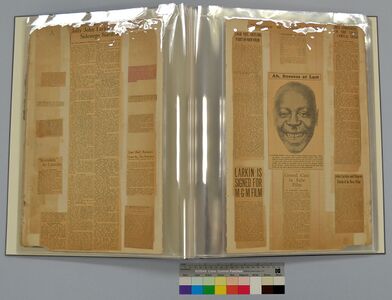 Scrapbook rebound into polyester encapsulated post binding. The wide gutters prevent bending at shoulder. Emory University.