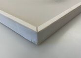 Detail of the linen tape used to hold the corners of a flexible support upright.