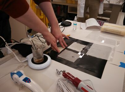 Making remoistenable repair tissue. Photo courtesy of Jodie Utter. February 2016.