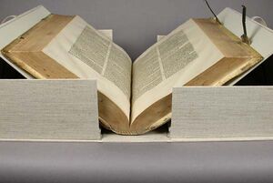 Cloth covered clamshell box with interior cradle. Photograph by Katherine Kelly.
